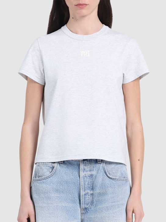 Alexander Wang: Essential shrunk cotton jersey t-shirt - Grey - women_2 | Luisa Via Roma