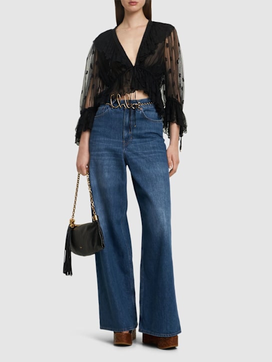 Chloé: Lingeriebluse aus Spitze mit Stickerei - Schwarz - women_1 | Luisa Via Roma