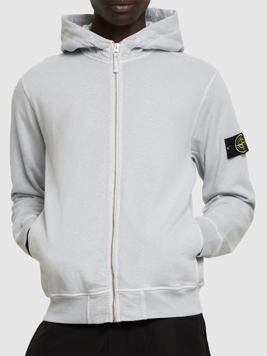 Stone Island: Cotton zip hoodie - Pearl Grey - men_2 | Luisa Via Roma