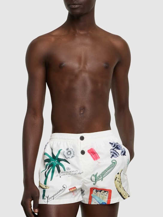 Jacquemus: Le maillot puntini nylon swimwear - Off-white & Pri - men_1 | Luisa Via Roma