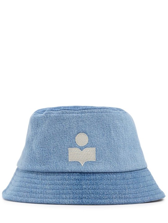 Marant: Embroidered logo cotton denim bucket hat - Light Blue - men_0 | Luisa Via Roma