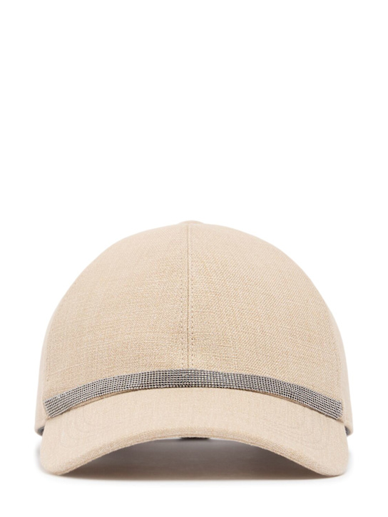 Brunello Cucinelli: Embellished linen baseball cap - Melange - women_0 | Luisa Via Roma