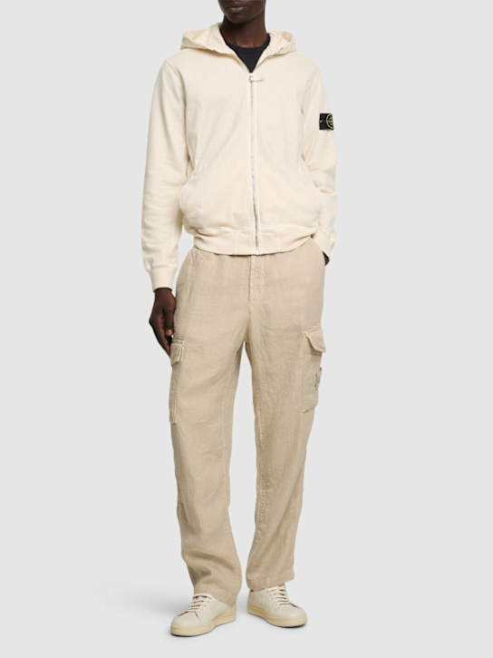 Stone Island: Cotton zip hoodie - Ivory - men_1 | Luisa Via Roma