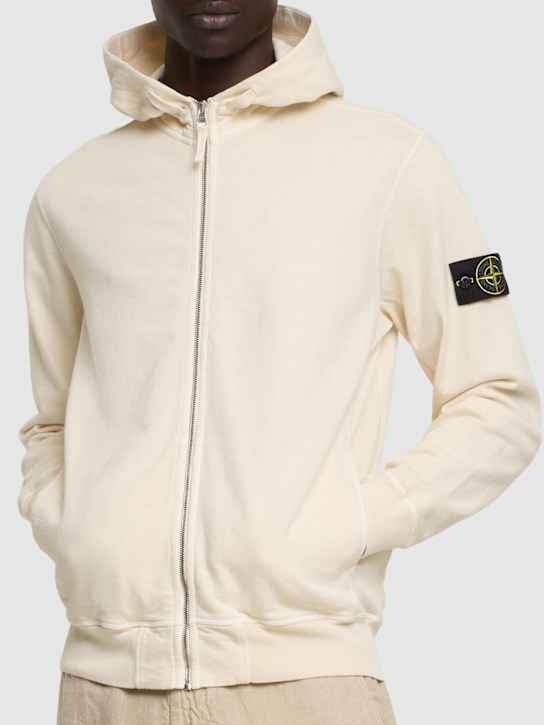 Stone Island: Cotton zip hoodie - Ivory - men_2 | Luisa Via Roma