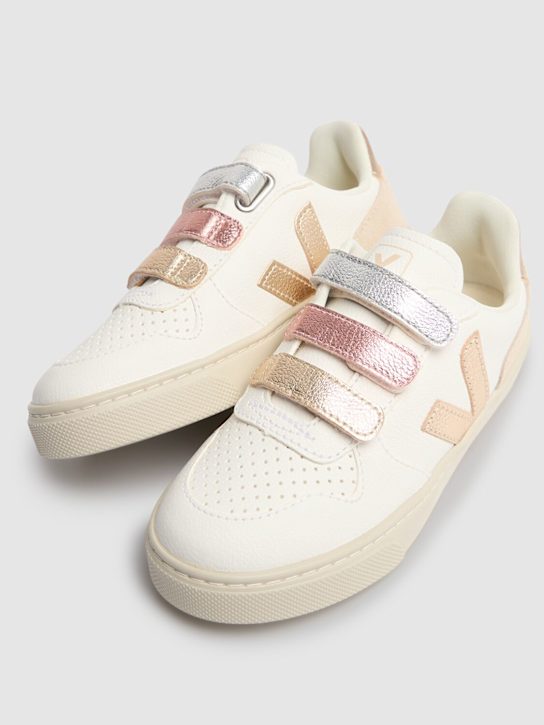 Veja: V10 chrome-free leather sneakers - White/Multi - kids-girls_1 | Luisa Via Roma