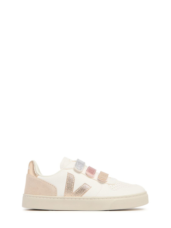 Veja: V10 chrome-free leather sneakers - White/Multi - kids-girls_0 | Luisa Via Roma