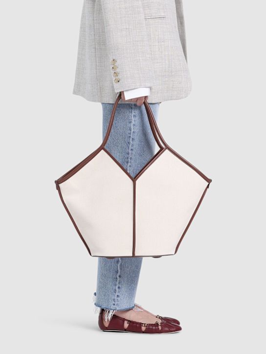Hereu: Calella canvas & leather tote bag - Beige/Chestnut - women_1 | Luisa Via Roma