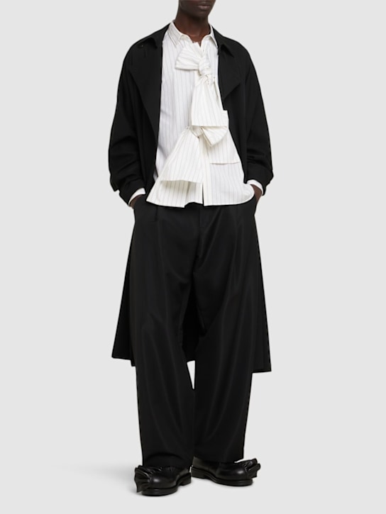 Comme des Garçons Homme Plus: Striped cotton shirt w/ knotted details - White/Black - men_1 | Luisa Via Roma