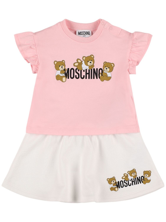 Moschino: T-shirt e gonna in jersey di cotone - Rosa - kids-girls_0 | Luisa Via Roma