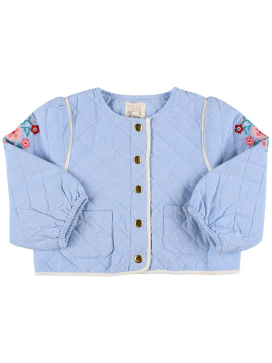 Louise Misha: Embroidered cotton quilted jacket - Light Blue - kids-girls_0 | Luisa Via Roma