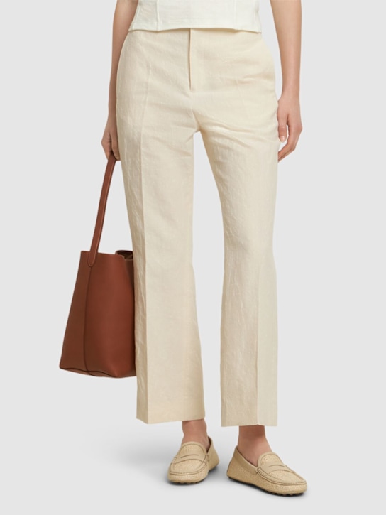 Tod's: Gommino canvas & leather loafers - Beige - women_1 | Luisa Via Roma