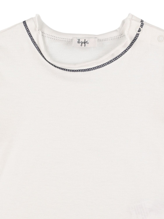 Il Gufo: Cotton seersucker overalls & t-shirt - White/Blue - kids-boys_1 | Luisa Via Roma