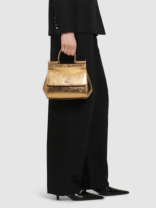 Dolce&Gabbana: Small Sicily crackled leather bag - women_1 | Luisa Via Roma