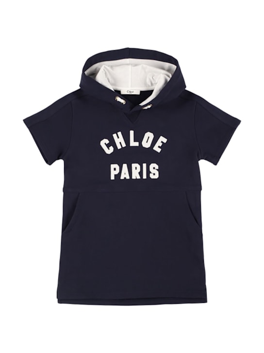Chloé: コットンスウェットワンピース - ネイビー - kids-girls_0 | Luisa Via Roma