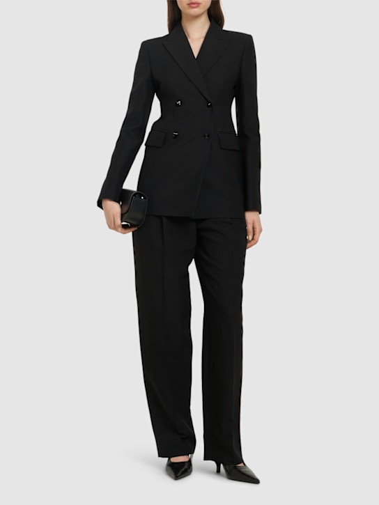 Valentino: Double breast wool & silk crepe blazer - Black - women_1 | Luisa Via Roma
