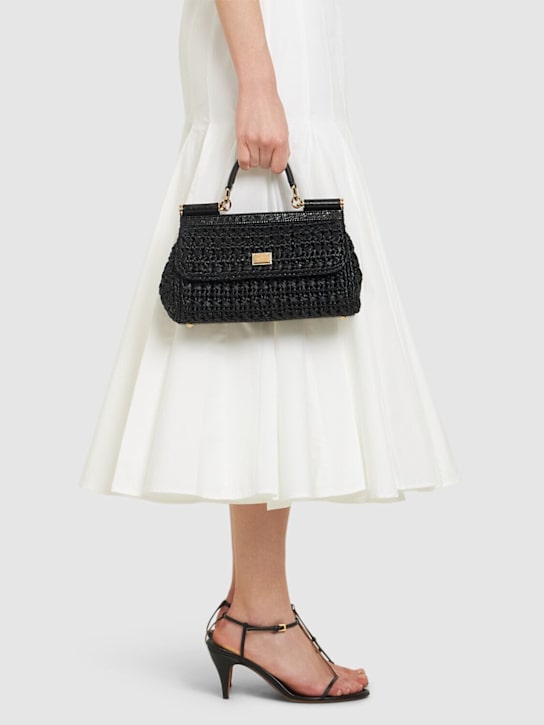 Dolce&Gabbana: Sicily中号加长藤编包 - 黑色 - women_1 | Luisa Via Roma