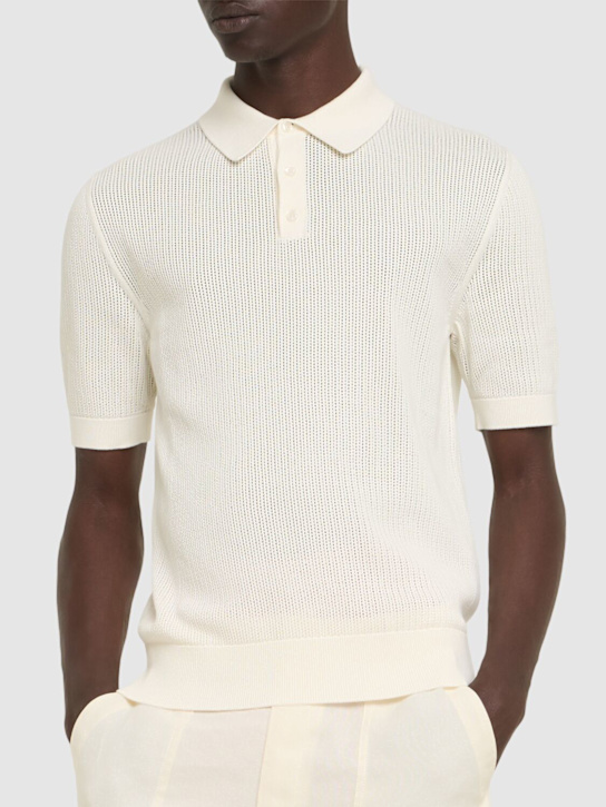 Dolce&Gabbana: Short sleeve cotton knit polo - White - men_2 | Luisa Via Roma