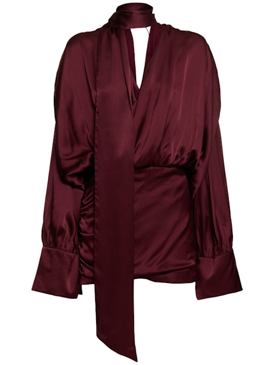 Rotate: Long sleeve silk V-neck mini dress - women_0 | Luisa Via Roma