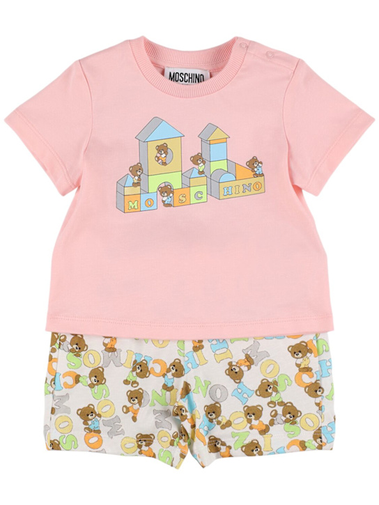 Moschino: ストレッチコットンTシャツ＆ショートパンツ - ピンク - kids-girls_0 | Luisa Via Roma