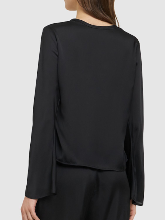 Sara Cristina: Nerea silk long sleeve top w/ pearl - Black - women_2 | Luisa Via Roma
