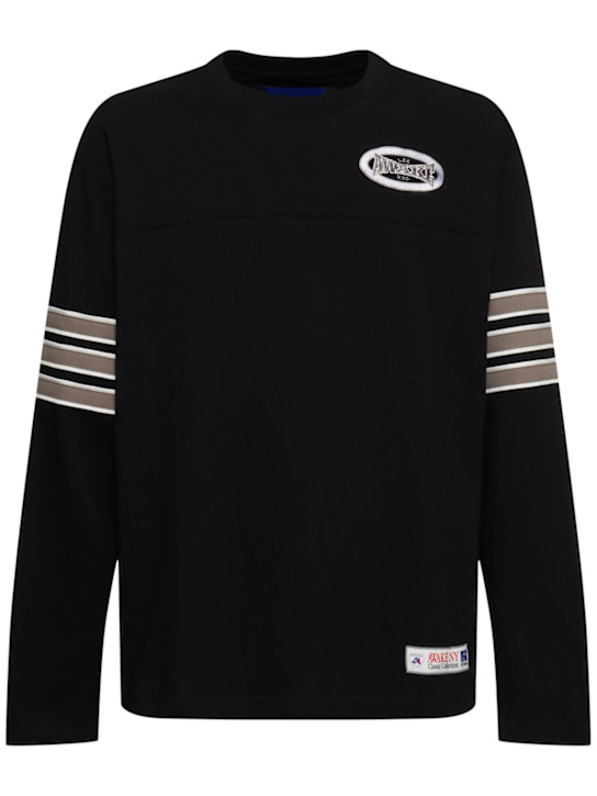 Awake NY: Varsity long sleeve jersey t-shirt - Black - men_0 | Luisa Via Roma