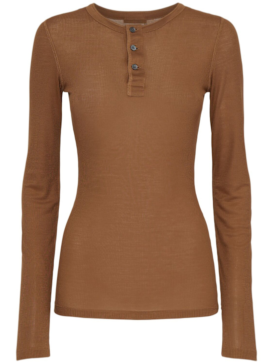 AMI Paris: T-shirt maniche lunghe in lyocell a costine - women_0 | Luisa Via Roma