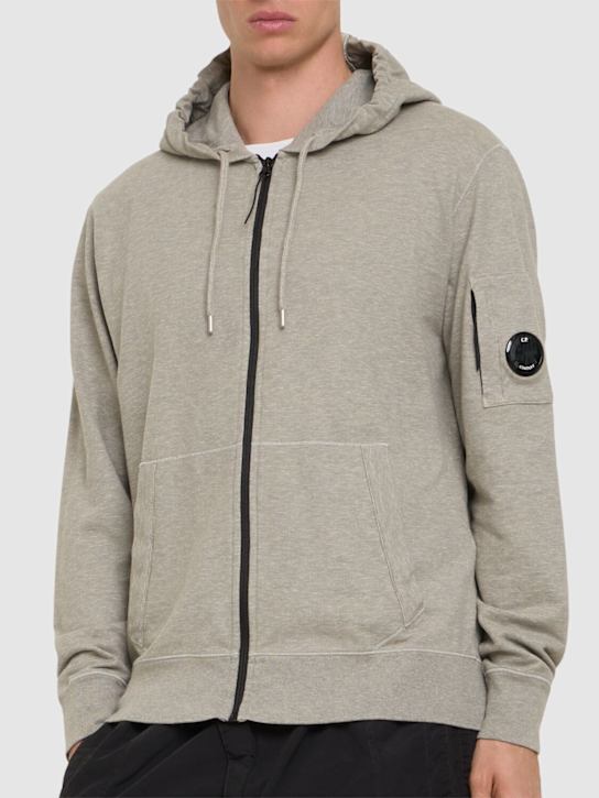 C.P. Company: Light fleece full zip hooded sweatshirt - Greystone Melan - men_2 | Luisa Via Roma