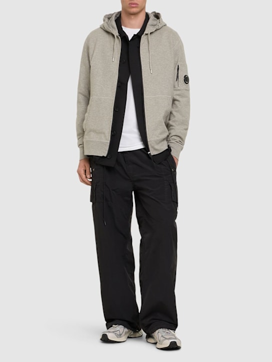 C.P. Company: Light fleece full zip hooded sweatshirt - Greystone Melan - men_1 | Luisa Via Roma