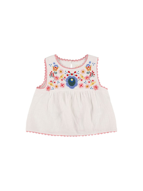 Louise Misha: Tank top in gauze di cotone / ricami - Bianco - kids-girls_0 | Luisa Via Roma