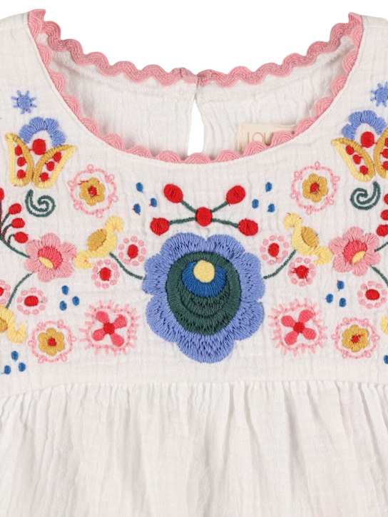 Louise Misha: Tank top in gauze di cotone / ricami - Bianco - kids-girls_1 | Luisa Via Roma