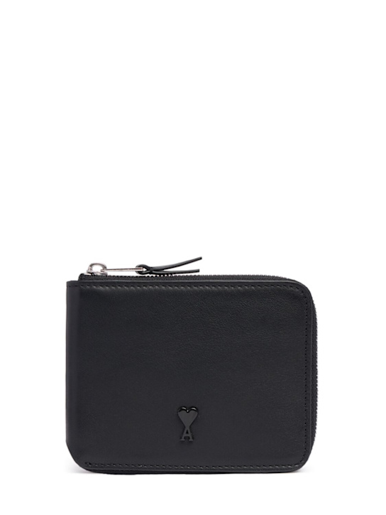AMI Paris: Portefeuille zippé en cuir lisse - men_0 | Luisa Via Roma