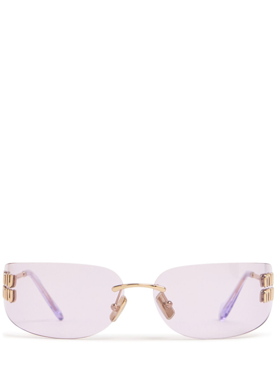 Miu Miu: Glimpse squared metal sunglasses - Gold/Pink - women_0 | Luisa Via Roma