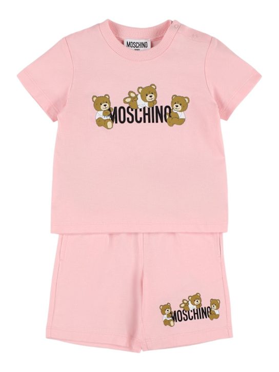 Moschino: ストレッチコットンTシャツ＆ショートパンツ - kids-girls_0 | Luisa Via Roma