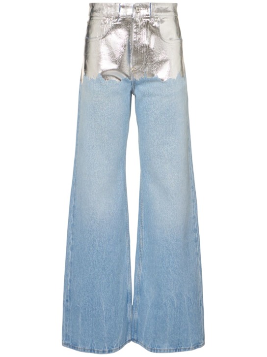 Rabanne: Embellished high rise straight jeans - Blue/Silver - women_0 | Luisa Via Roma