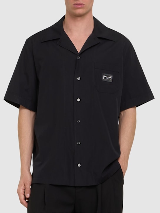 Dolce&Gabbana: Logo plaque cotton short sleeved shirt - Black - men_2 | Luisa Via Roma