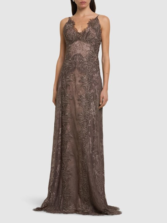 Alberta Ferretti: Cotton blend lace long dress - women_1 | Luisa Via Roma