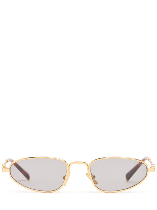 Miu Miu: Regard oval metal sunglasses - Gold/Grey - women_0 | Luisa Via Roma