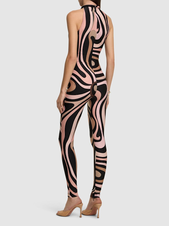 Pucci: 印花莱卡长款连身裤 - 黑色/裸色 - women_2 | Luisa Via Roma