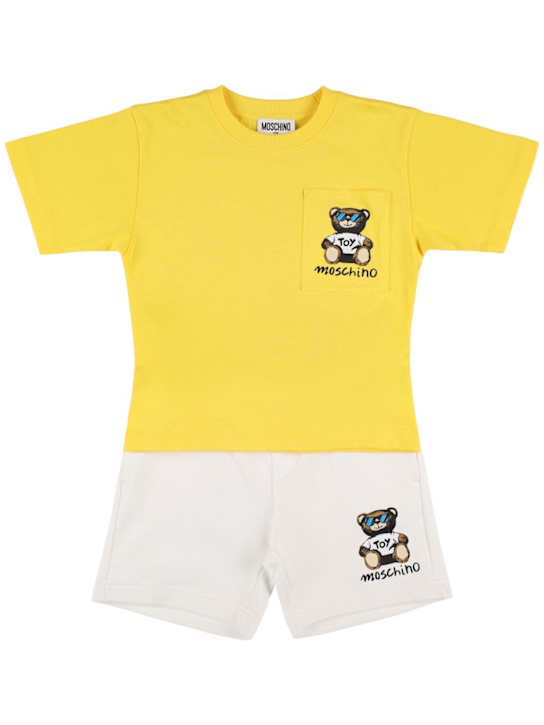 Moschino: コットンTシャツ＆ショートパンツ - イエロー - kids-boys_0 | Luisa Via Roma