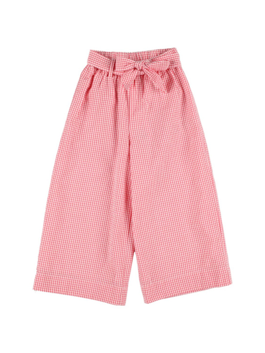 Louise Misha: Printed cotton seersucker wide leg pants - Pink - kids-girls_0 | Luisa Via Roma
