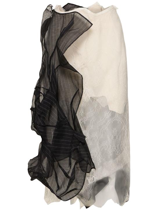 Yohji Yamamoto: Layered cotton & silk midi skirt - women_0 | Luisa Via Roma