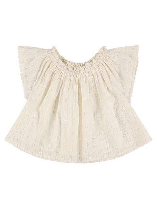 Louise Misha: Camicia in gauze di misto cotone con ricami - Beige - kids-girls_0 | Luisa Via Roma