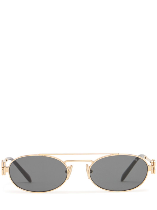 Miu Miu: Round metal sunglasses - Gold/Grey - women_0 | Luisa Via Roma