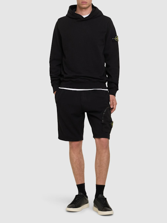 Stone Island: Cotton logo patch hoodie - men_1 | Luisa Via Roma