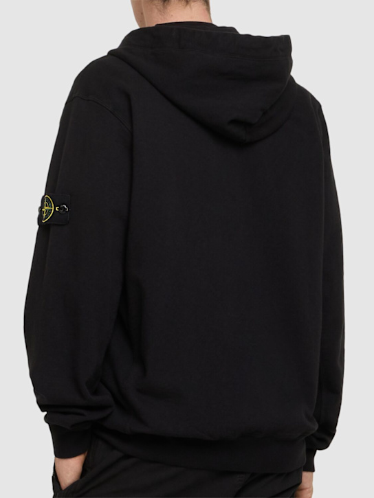 Stone Island: Cotton zip hoodie - Black - men_2 | Luisa Via Roma