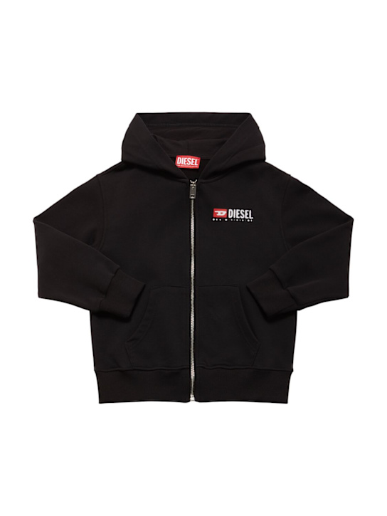 Diesel Kids: Hooded cotton blend zip sweatshirt - ブラック - kids-girls_0 | Luisa Via Roma