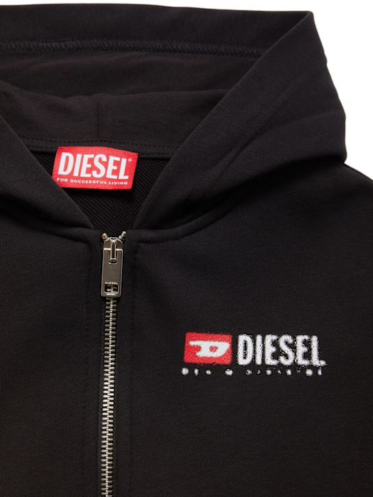Diesel Kids: Hooded cotton blend zip sweatshirt - ブラック - kids-girls_1 | Luisa Via Roma