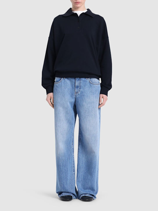 The Row: Corzas cotton jersey polo sweatshirt - Navy - women_1 | Luisa Via Roma