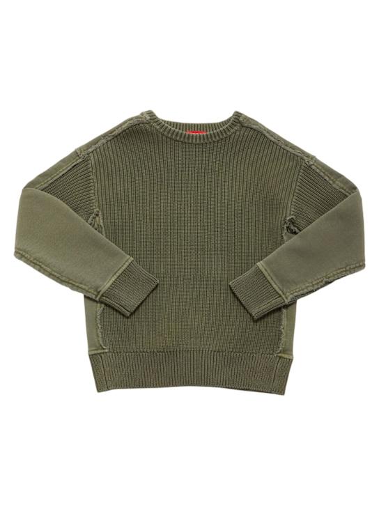 Diesel Kids: Cotton knit sweater - ミリタリーグリーン - kids-boys_0 | Luisa Via Roma