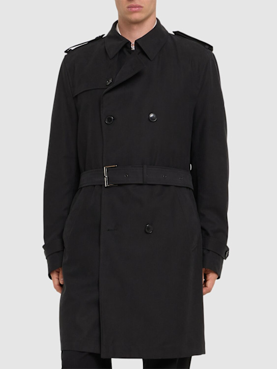 Boss: Hyde lyocell & cotton trench coat - Black - men_3 | Luisa Via Roma